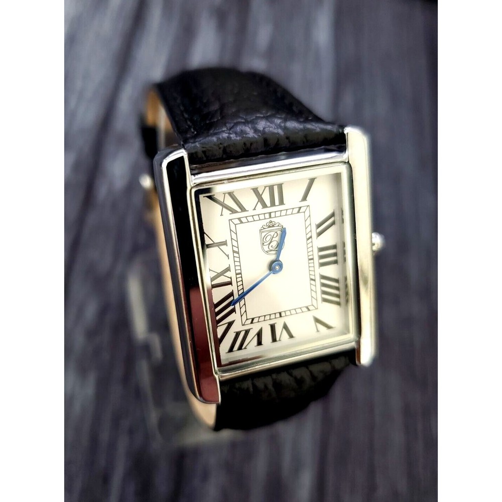 Pierre Lucerne 1888 Must Inspired Tank Swiss Style Mens Dress Watch Black Band - Picture 3 of 16
